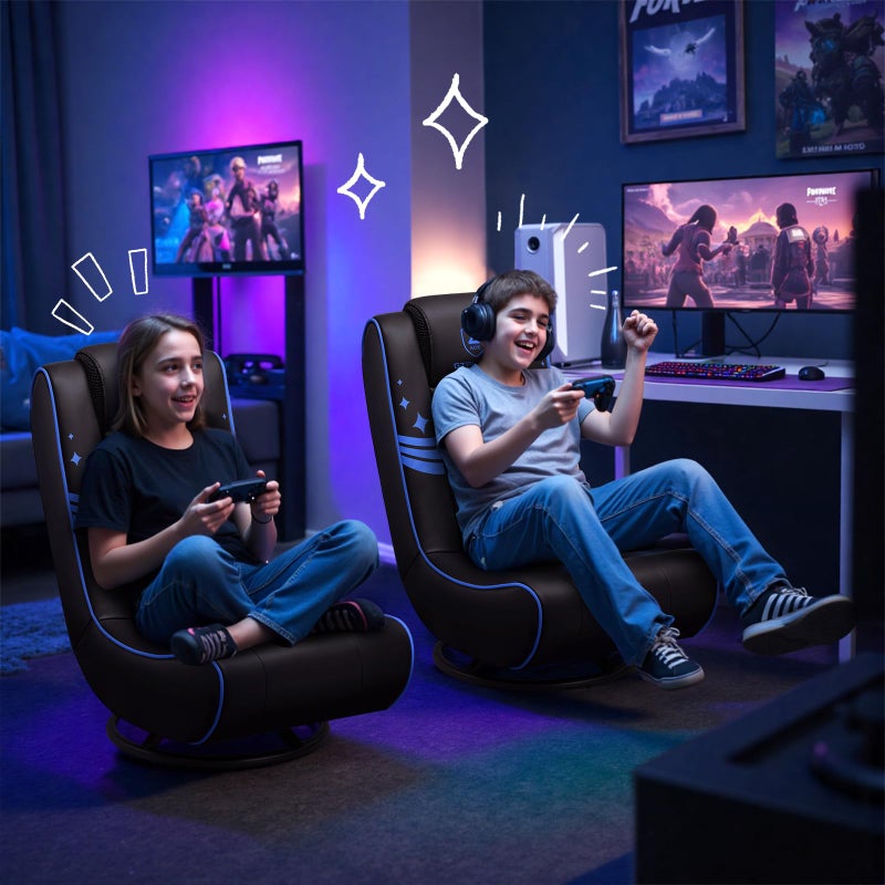 GTPLAYER كرسي ألعاب أرضي قابل للطي من GTPLAYER مع دوران 360 درجة للأطفال الأولاد، مقعد مريح لألعاب الفيديو، متعدد الاستخدامات للاعبين، غرفة نوم أو غرفة ألعاب (أسود-أزرق) - Image 2