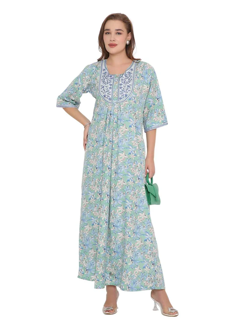 HANA & SARA NEW SHORT SLEEVE PRINTED LONG ARABIC KAFTAN JALABIYA DRESSES