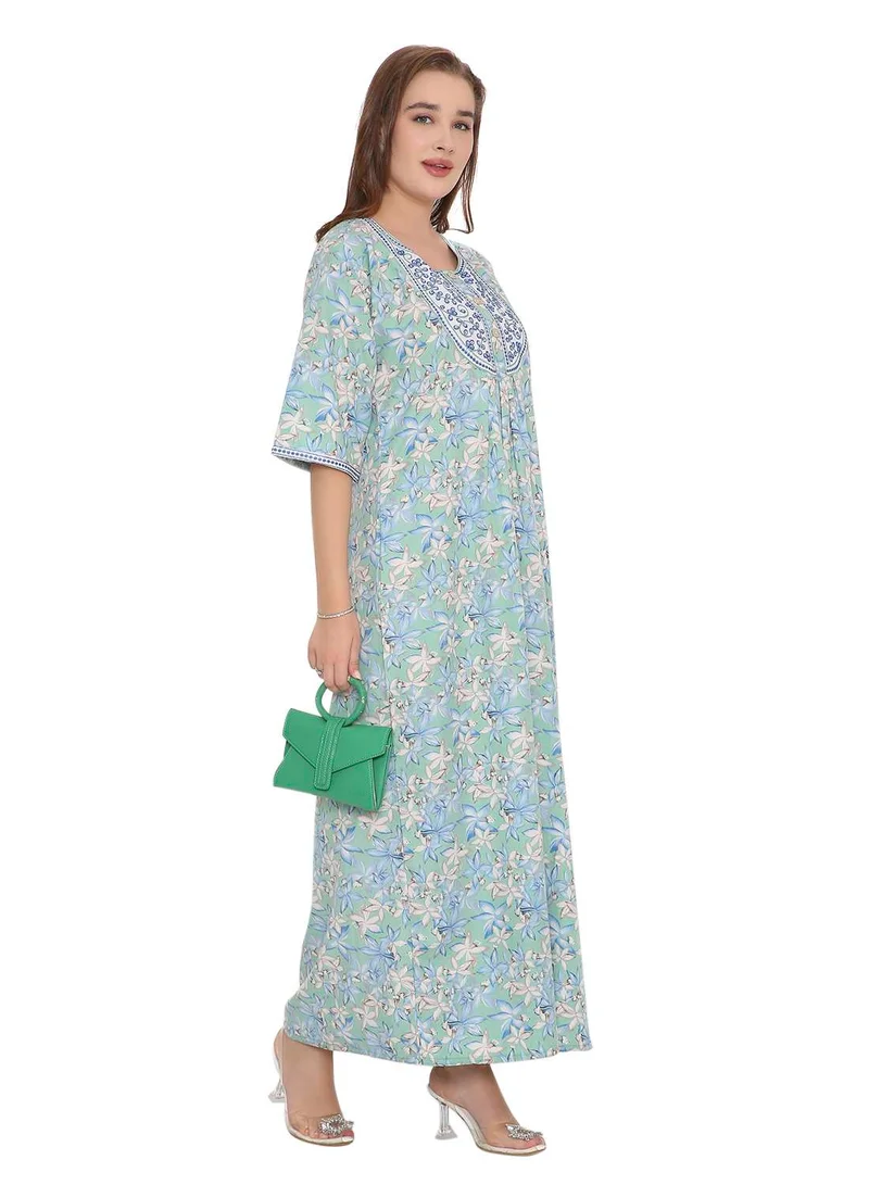 HANA & SARA NEW SHORT SLEEVE PRINTED LONG ARABIC KAFTAN JALABIYA DRESSES