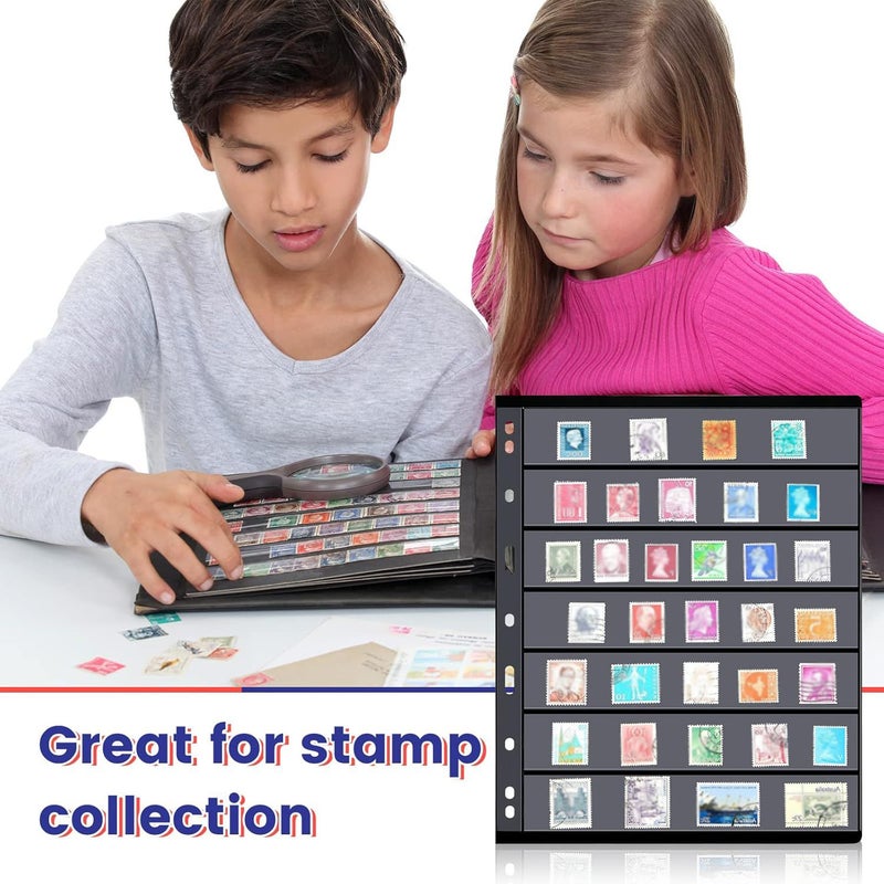 12 Pcs Double Sided Stamp Album Pages With 4 To 7 Rows For Collector Binder Inserts Standard 9 Hole Sleeves - Image 3