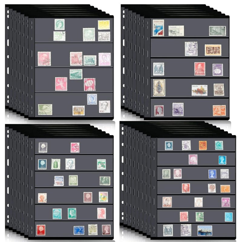 12 Pcs Double Sided Stamp Album Pages With 4 To 7 Rows For Collector Binder Inserts Standard 9 Hole Sleeves - Image 1