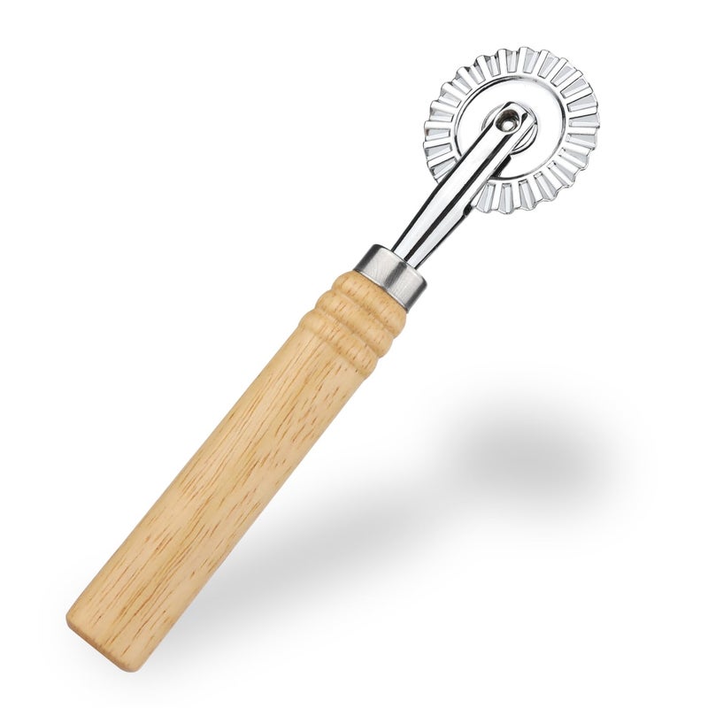 عجلة قطع المعجنات - عجلة قطع المعكرونة بمقبض خشبي وقاطع رافيولي مزخرف وأداة صنع الدامبلينغ وعجلة قطع العجين لأدوات المعجنات في المنزل والمطبخ