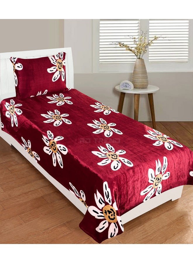 RD TREND 190 GSM بطانيات دافئة لفصل الشتاء حجم مفرد (60x90 بوصة) مع غطاء وسادة واحد بحجم (18x28 بوصة) اللون - أحمر - Image 1