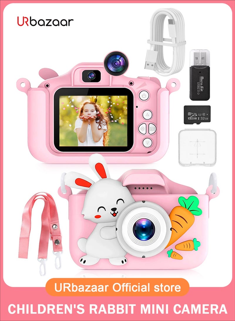 أوربازار ألعاب كاميرا للأطفال من سن 3 إلى 8 سنوات، كاميرا فيديو رقمية للأطفال مع غطاء ناعم برسوم كرتونية، أفضل هدية لعيد الميلاد المجيد للأطفال - بطاقة SD سعة 32 جيجابايت متضمنة - Image 1