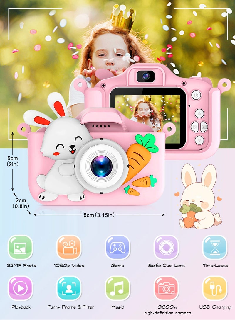 أوربازار ألعاب كاميرا للأطفال من سن 3 إلى 8 سنوات، كاميرا فيديو رقمية للأطفال مع غطاء ناعم برسوم كرتونية، أفضل هدية لعيد الميلاد المجيد للأطفال - بطاقة SD سعة 32 جيجابايت متضمنة - Image 2