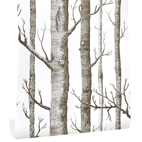 Micpolo 177 x 787 Birch Tree Wallpaper Peel and Stick White and Brown Wallpaper for Bedroom Bathroom Contact Paper for Cabinets Self Adhesive Removable Wallpaper Renter Friendly Room Decor Vinyl - Image 1