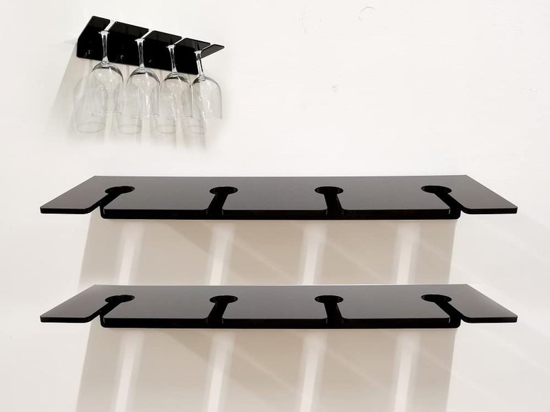 WANLIAN Wine Glass Holder (Pack of 2), Wall Mounted Acrylic Holder for Reception Party and Kitchen Tableware Storage (Black) - Image 1