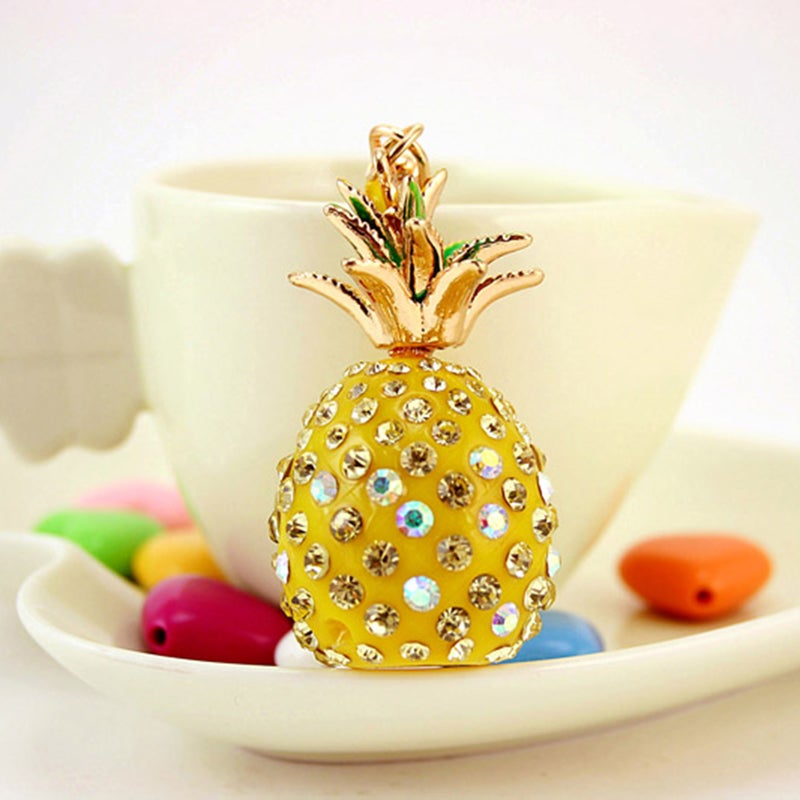Pineapple Pendant Crystal Inlaid Keyring Fruit Design Keychain Car Bag Pendant Accessories for Women Lady Girl (Yellow) - Image 2