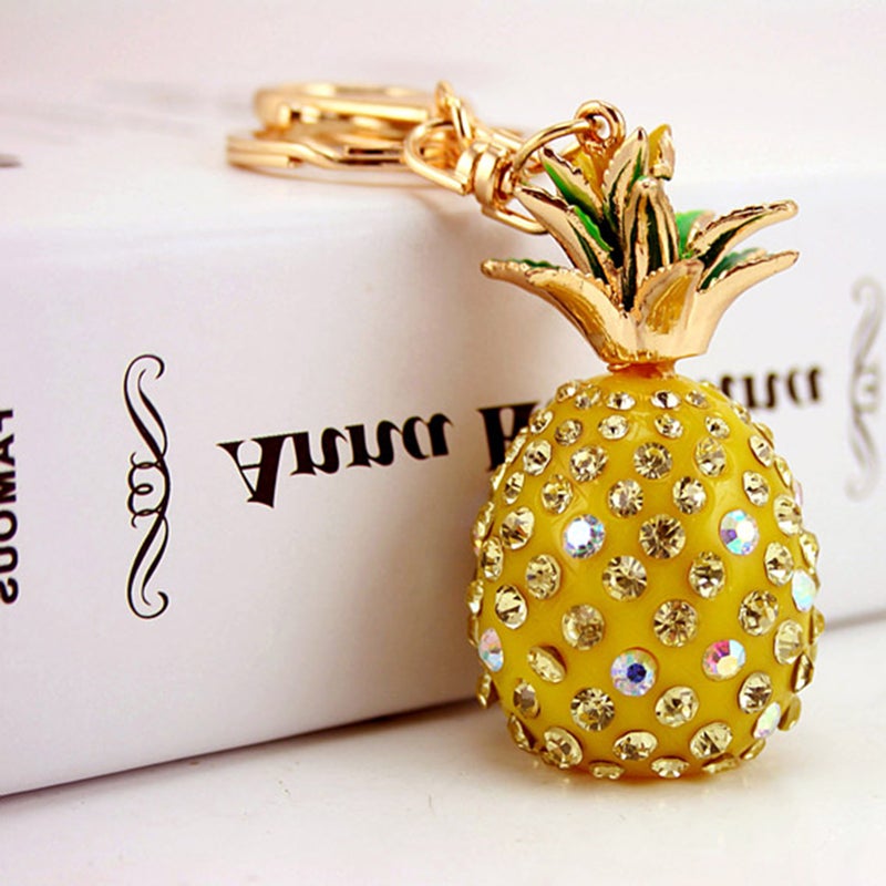 Pineapple Pendant Crystal Inlaid Keyring Fruit Design Keychain Car Bag Pendant Accessories for Women Lady Girl (Yellow) - Image 5