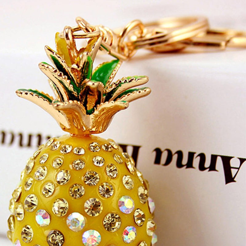 Pineapple Pendant Crystal Inlaid Keyring Fruit Design Keychain Car Bag Pendant Accessories for Women Lady Girl (Yellow) - Image 3