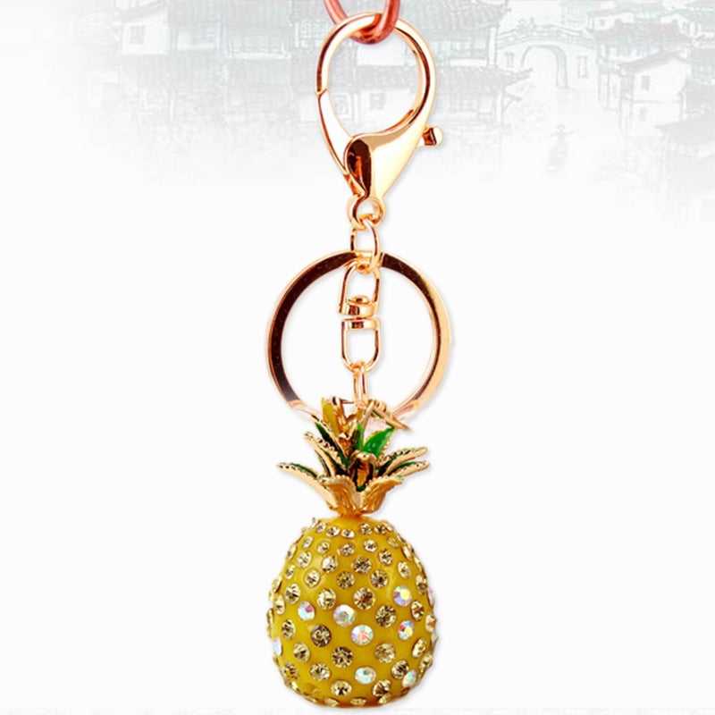 Pineapple Pendant Crystal Inlaid Keyring Fruit Design Keychain Car Bag Pendant Accessories for Women Lady Girl (Yellow) - Image 1