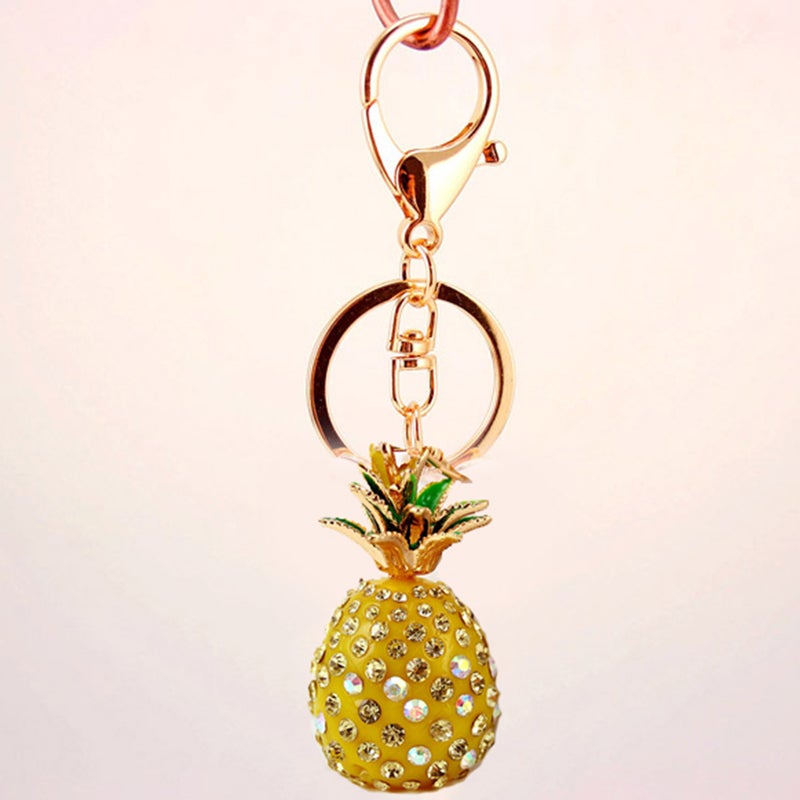 Pineapple Pendant Crystal Inlaid Keyring Fruit Design Keychain Car Bag Pendant Accessories for Women Lady Girl (Yellow) - Image 4