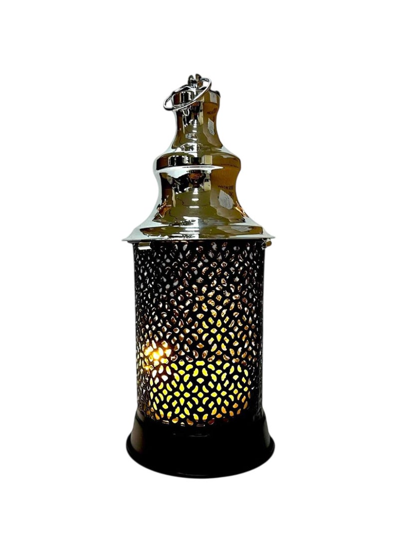 Metal Ramadan lantern, 26 cm, with an embossed design, with a circular pendant, black and silver color. - Image 1
