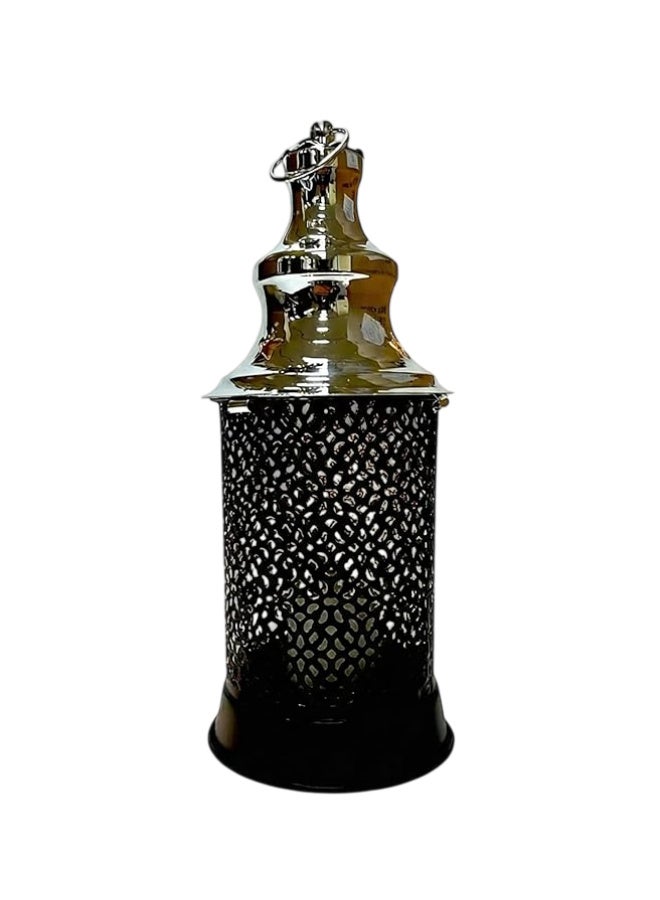 Metal Ramadan lantern, 26 cm, with an embossed design, with a circular pendant, black and silver color. - Image 2