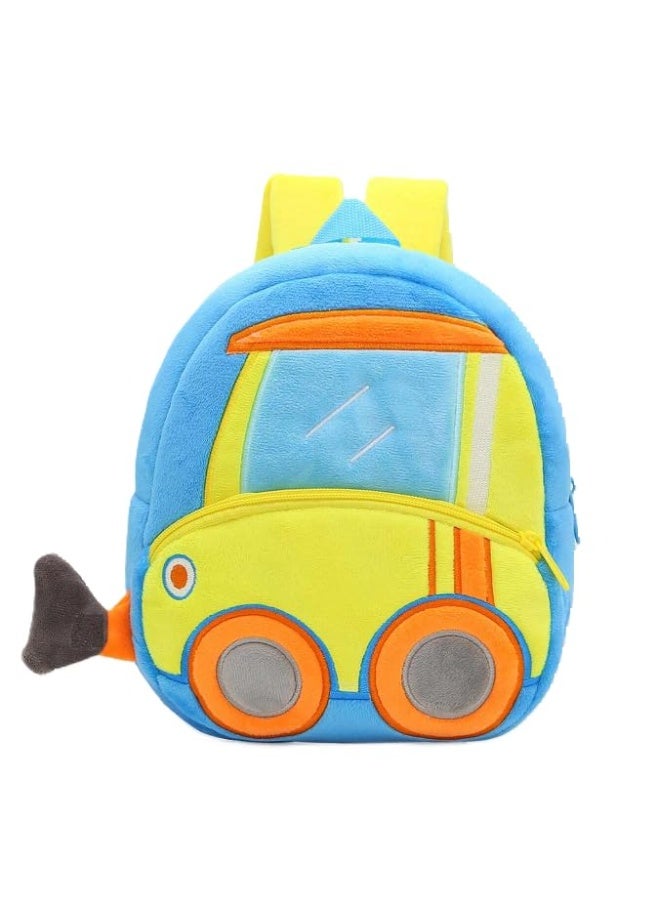 blue tree Cute Boy's and Girl's Plush Kids Bag Full Embroidery Designs Mini Travel Backpack (Bulldozer Truck) - Image 1