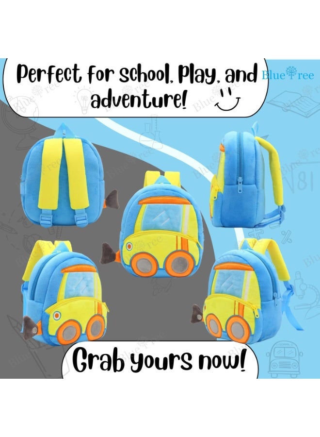 blue tree Cute Boy's and Girl's Plush Kids Bag Full Embroidery Designs Mini Travel Backpack (Bulldozer Truck) - Image 3