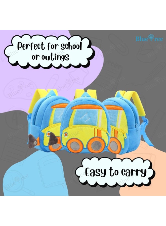 blue tree Cute Boy's and Girl's Plush Kids Bag Full Embroidery Designs Mini Travel Backpack (Bulldozer Truck) - Image 4