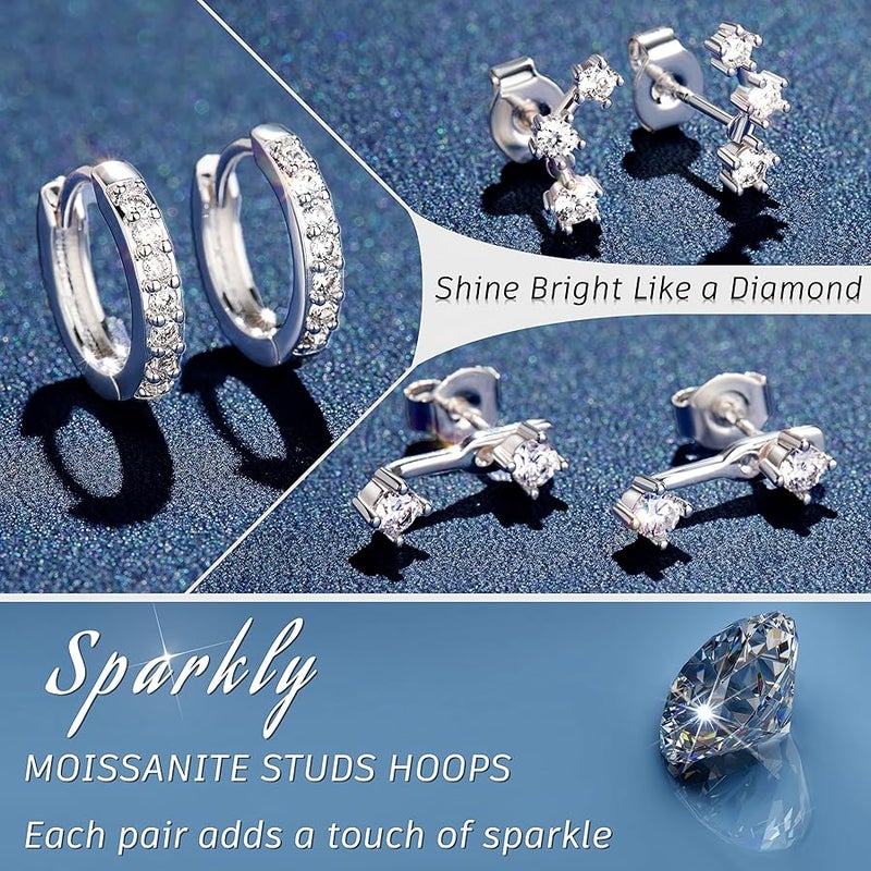 Poxtex Gold Huggie Hoop Earrings Set for Women, Dainty Small Birthstone Jacket, Stud Earrings, Huggie Earring Stacks for Multiple Piercings, 925 Sterling Silver, Hypoallergenic Earrings, Trendy - Image 2