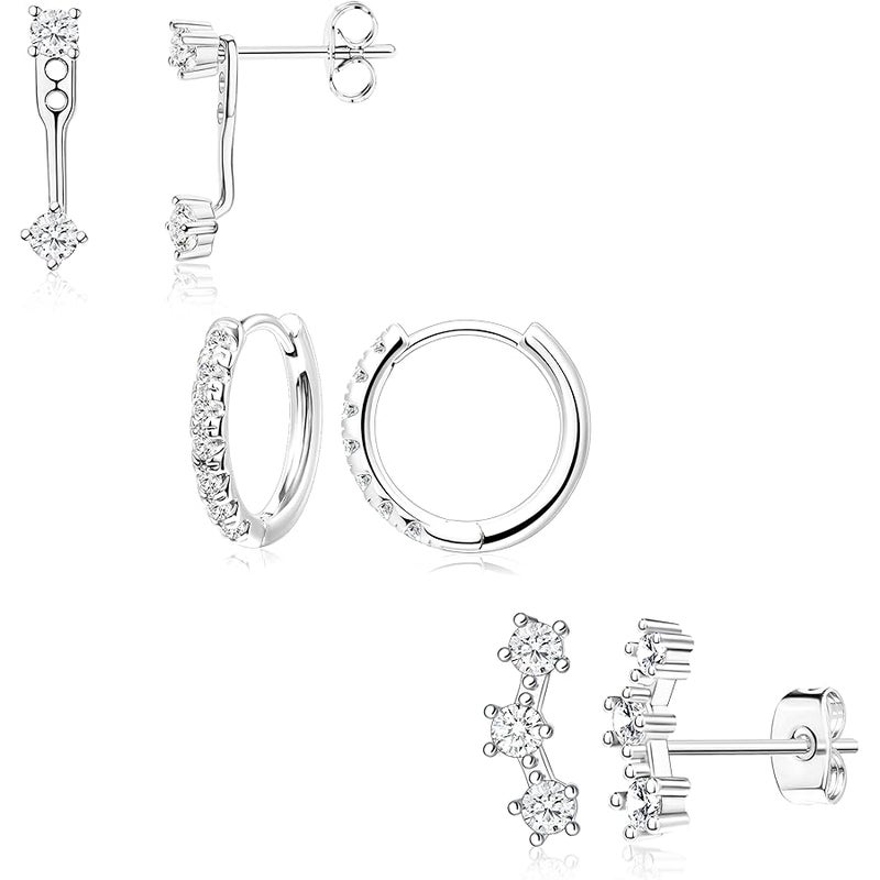Poxtex Gold Huggie Hoop Earrings Set for Women, Dainty Small Birthstone Jacket, Stud Earrings, Huggie Earring Stacks for Multiple Piercings, 925 Sterling Silver, Hypoallergenic Earrings, Trendy - Image 1