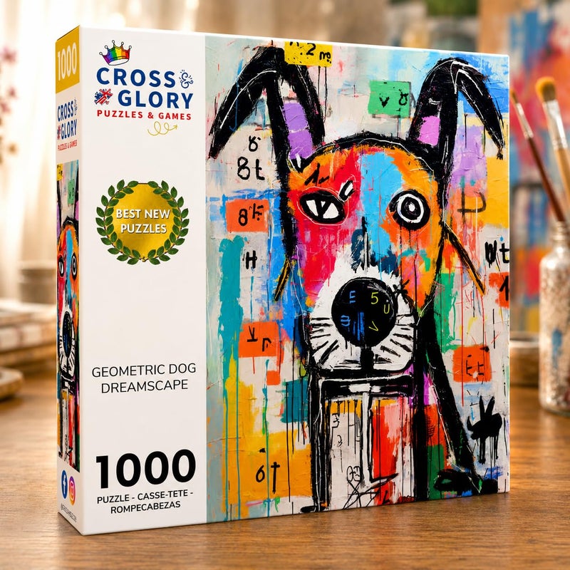 Cross & Glory - Geometric Dog Dreamscape - 1000 Piece Jigsaw Puzzle for Adults | Abstract Art | Satin Finish | Vivid Colors | Modern Home Decor | Educational Brain Game - Image 2