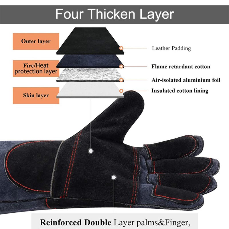 IC ICLOVER Animal Handling Gloves Snake Bite Proof, Double Leather Padding Reinforced Palm & Fingers Protection for Grabbing Snake Reptile Bird Falcon Handling, Cat Dog Training Anti Scratch - 16inch - Image 3