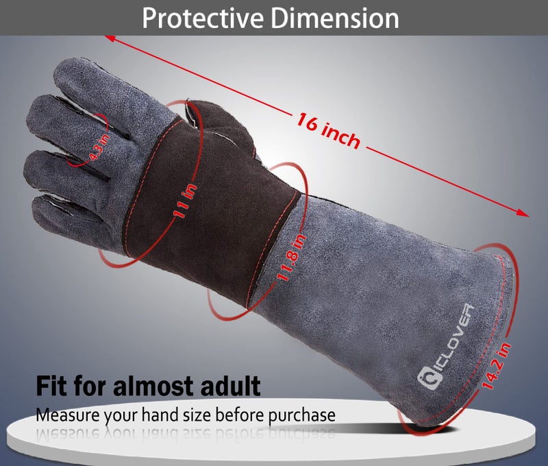 IC ICLOVER Animal Handling Gloves Snake Bite Proof, Double Leather Padding Reinforced Palm & Fingers Protection for Grabbing Snake Reptile Bird Falcon Handling, Cat Dog Training Anti Scratch - 16inch - Image 2