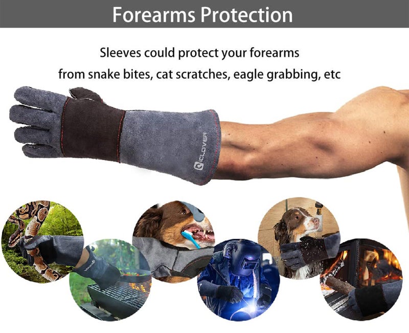 IC ICLOVER Animal Handling Gloves Snake Bite Proof, Double Leather Padding Reinforced Palm & Fingers Protection for Grabbing Snake Reptile Bird Falcon Handling, Cat Dog Training Anti Scratch - 16inch - Image 5