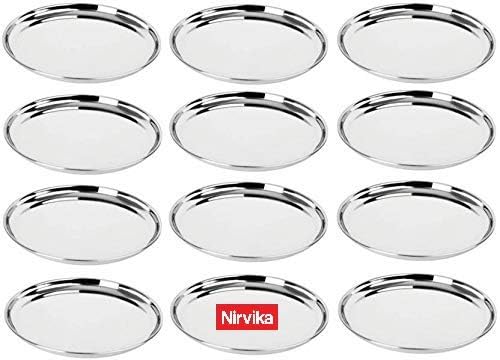 Nirvika Stainless Steel 12pc Thali Plate13 inch Kitchenware Set Ideal for Home Restaurants and Family Use Silver - Image 2