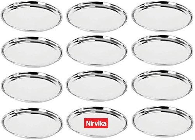 Nirvika Stainless Steel 12pc Thali Plate13 inch Kitchenware Set Ideal for Home Restaurants and Family Use Silver - Image 1