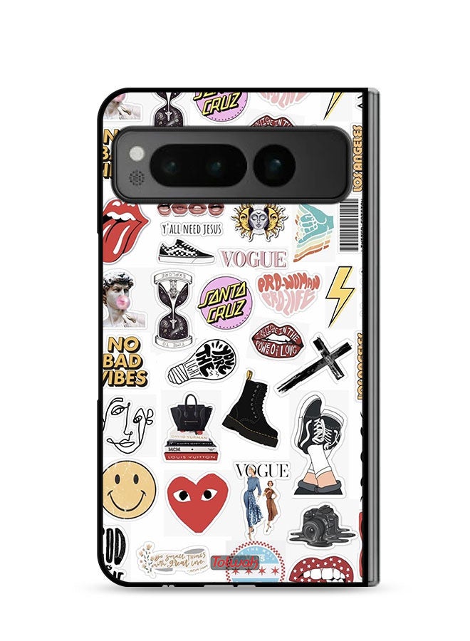 Tolwak Google Pixel Fold 5G Protective Case Cover No Bad Vibes Stickers - Image 1