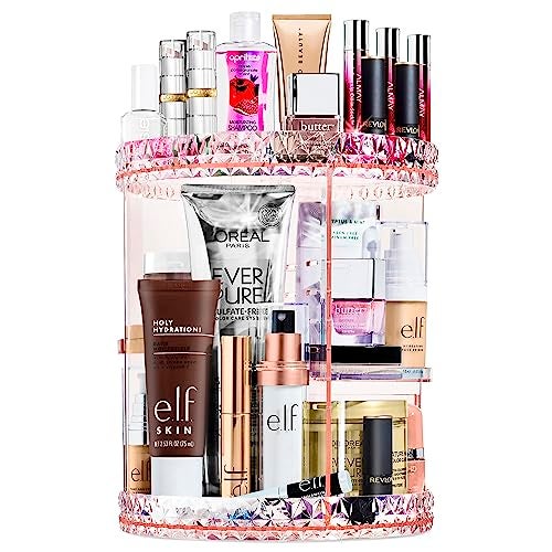 Sorbus 360 Rotating Makeup Organizer Spinning Acrylic cosmetics organizer Adjustable Shelves for Make Up Perfume Toiletries for Vanity Bathroom Bedroom Closet Pink - Image 1