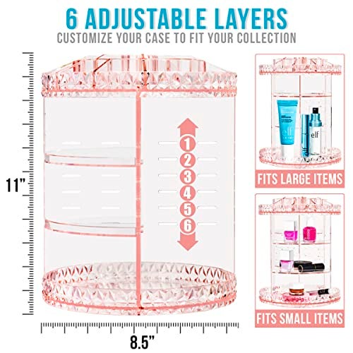 Sorbus 360 Rotating Makeup Organizer Spinning Acrylic cosmetics organizer Adjustable Shelves for Make Up Perfume Toiletries for Vanity Bathroom Bedroom Closet Pink - Image 3