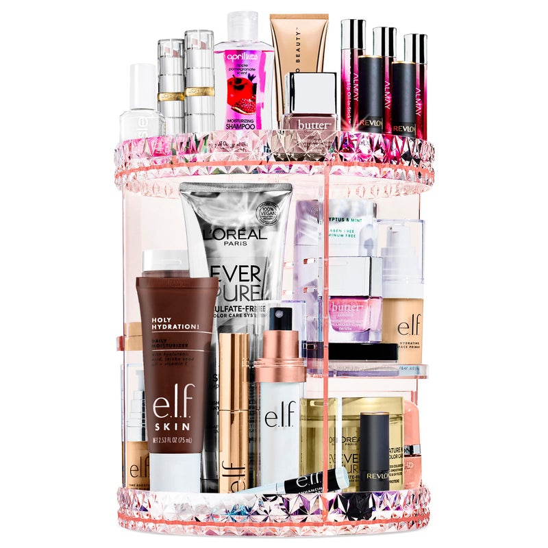 Sorbus 360 Rotating Makeup Organizer Spinning Acrylic cosmetics organizer Adjustable Shelves for Make Up Perfume Toiletries for Vanity Bathroom Bedroom Closet Pink - Image 2