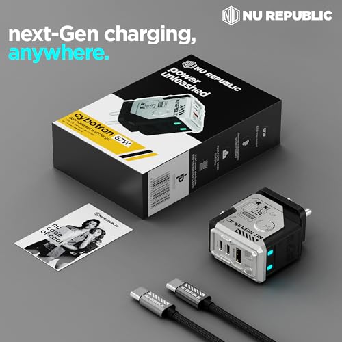 Nu Republic Cybotron 67W GaN, QC PD & Powerblitz™ Technology with Type-C to C Cable, 3 Ports - 2 Type C & 1 USB, Supports MacBook, Type-C Laptops, iPhone, Samsung, OnePlus, Nothing etc (Silver) - Image 4