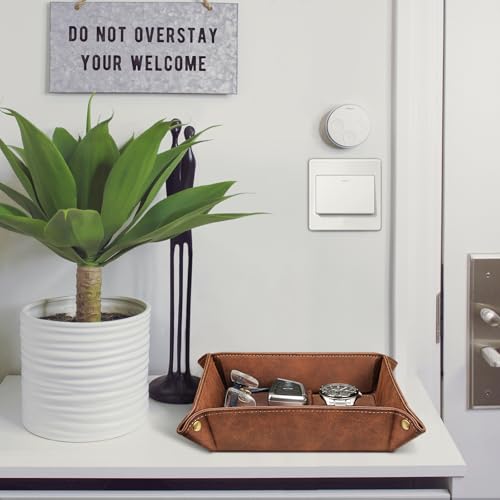 SITHON Valet Tray Desktop Storage Organizer – Premium PU Leather Catchall Bedside Vanity Tray Nightstand Caddy Holder for Remote Controller, Keys, Phone, Wallet, Coin, Jewelry, Brown - Image 2