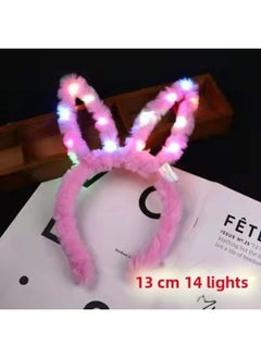 Cute Luminous Plush Rabbit Ears Headband 14 Light Girl Flash Headband Push Scan Code Small Gift Party Activities-Specifications:14 Lamp Plush Rabbit Ears Pink