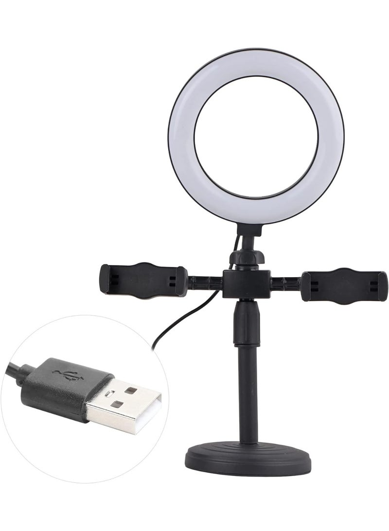 6" Ring Light with 2 Phone Stands, Dimmable Selfie Ring Lights with 3 Color Modes 9 Brightness Levels, LED Desk Circle Ringlight for Live Streaming, Vlogging, Makeup and Video Recording - Image 1