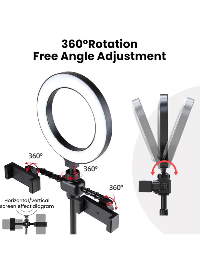 6" Ring Light with 2 Phone Stands, Dimmable Selfie Ring Lights with 3 Color Modes 9 Brightness Levels, LED Desk Circle Ringlight for Live Streaming, Vlogging, Makeup and Video Recording - Image 5