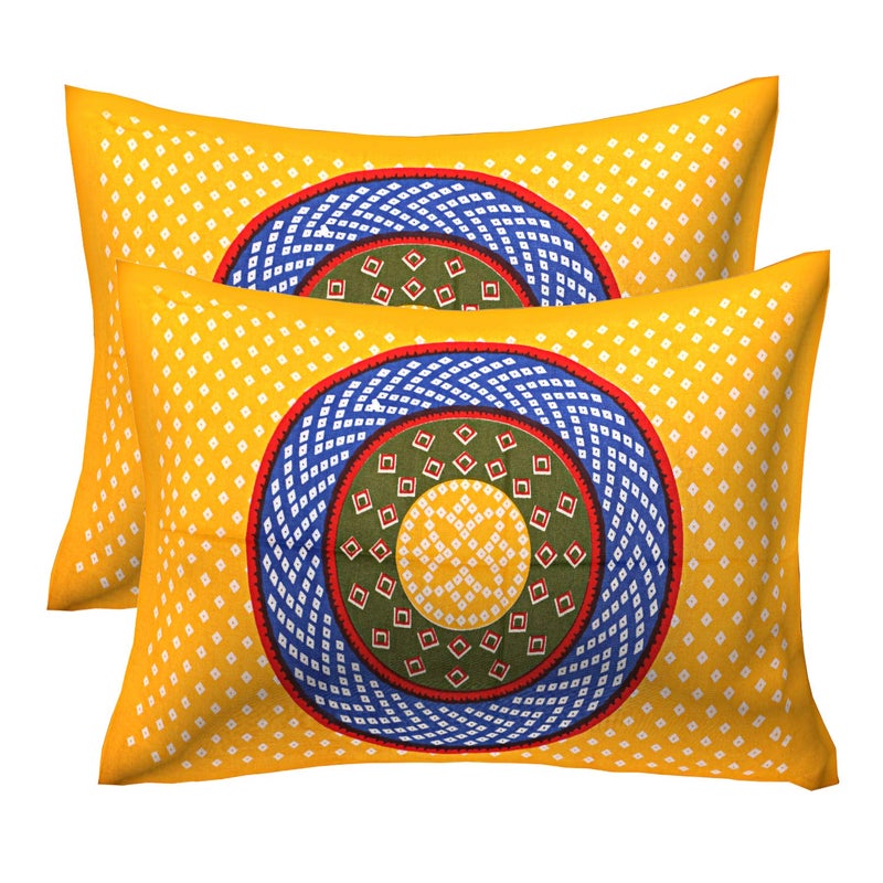 EarlyMart 144 TC Cotton Comfort Rajasthani Jaipuri Traditional Double Bed Bedsheet with 2 Pillow Covers 032 Yellow King Size - Image 2