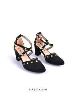 LIFESTYLISH Suede Pyramid Heel - Black  - Image 2