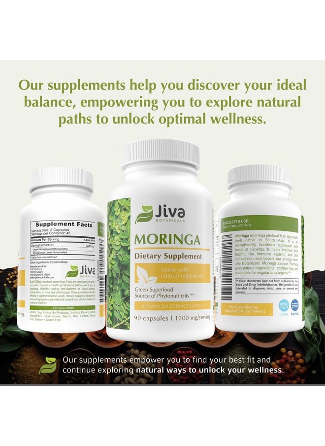 Jiva BOTANICALS - Moringa Leaves Extract Capsules - Made from Moringa Leaf Powder and Oleifera Supplement for Immune and Normal Joint Support - 90 Capsules - Image 1