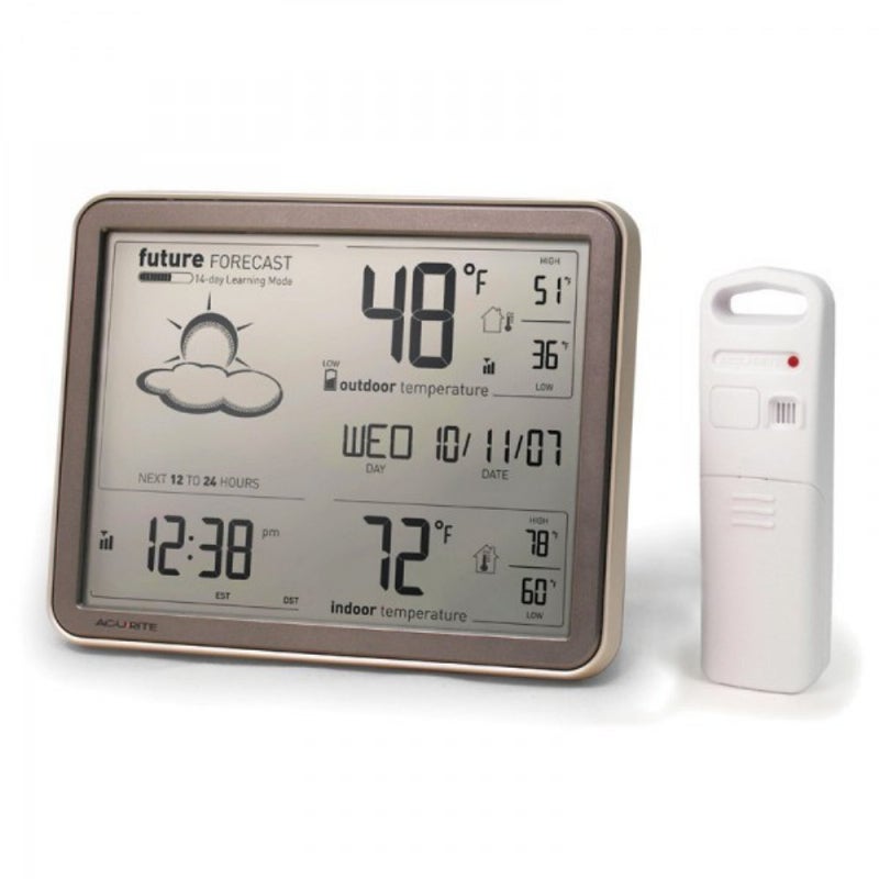 AcuRite 75077A3M Self-Learning Forecast Wireless Weather Station with Large Display and Atomic Clock, Black - Image 1