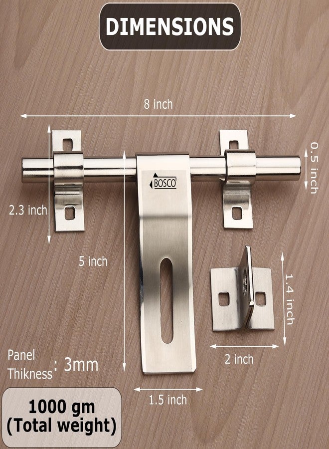 BOSCO® Heavy-Duty Steel Aldrop Slide Bolt for Door Lock Pack of 4 | Silver Finish | 14mm Dia, 8 Inch Length | Durable & Corrosion-Resistant Door Latch for Main Door, Gate, Wooden or Metal Doors - Image 3