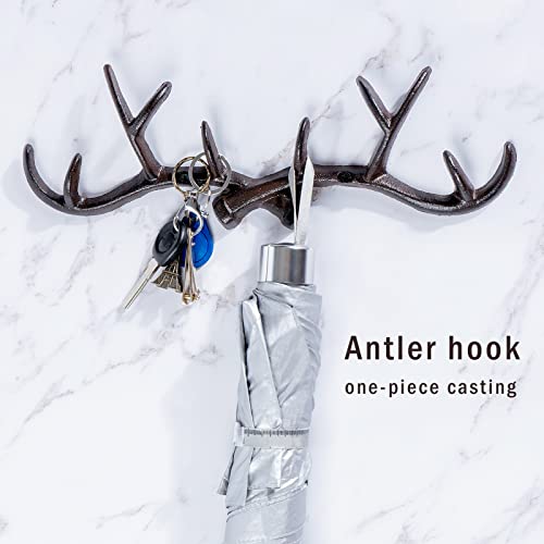 Notakia Vintage Deer Antler Decor Wall Hooks Rustic Cast Coat Hooks Wall Mounted, Vintage Cast Iron Antlers Wall Decor for Hunting Lodge, Cabin, Western Home (Brown Deer Antlers) - Image 2