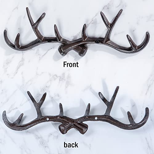 Notakia Vintage Deer Antler Decor Wall Hooks Rustic Cast Coat Hooks Wall Mounted, Vintage Cast Iron Antlers Wall Decor for Hunting Lodge, Cabin, Western Home (Brown Deer Antlers) - Image 4