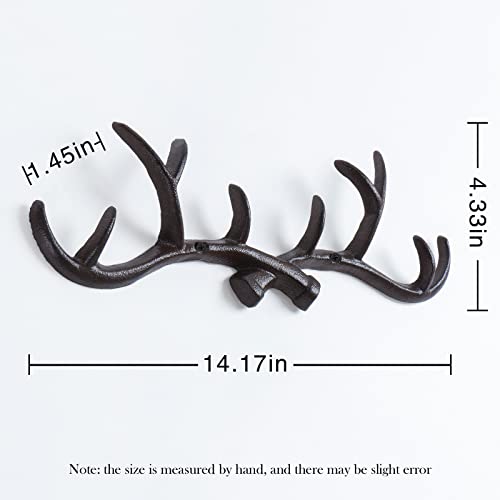 Notakia Vintage Deer Antler Decor Wall Hooks Rustic Cast Coat Hooks Wall Mounted, Vintage Cast Iron Antlers Wall Decor for Hunting Lodge, Cabin, Western Home (Brown Deer Antlers) - Image 5