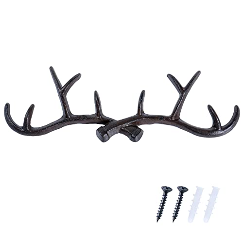 Notakia Vintage Deer Antler Decor Wall Hooks Rustic Cast Coat Hooks Wall Mounted, Vintage Cast Iron Antlers Wall Decor for Hunting Lodge, Cabin, Western Home (Brown Deer Antlers) - Image 1