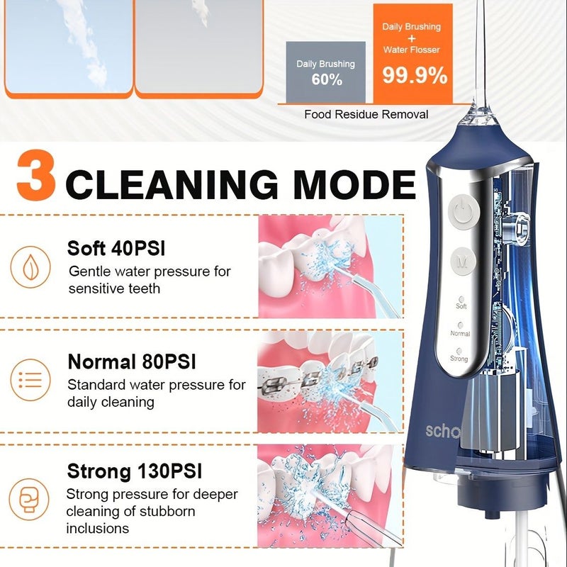 Navy Blue Cordless Oral Irrigator 5 Nozzles Rechargeable Dental Flosser USB Portable for Home Travel - Image 5