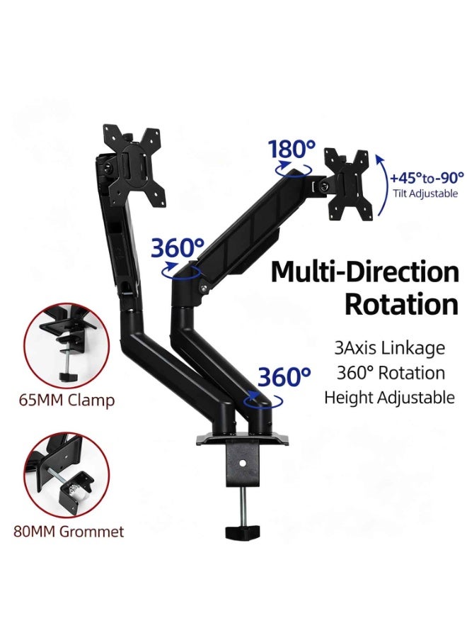 Left and Right Dual Screen Computer Display Bracket,Dual Monitor Stand,Fully Adjustable Arms for 10 to 32 inch Screens,Mechanical Articulating Desk Mount,Gaming and Office Setups,VESA 75x75, 100x100,Max 22 lbs,Black - Image 3