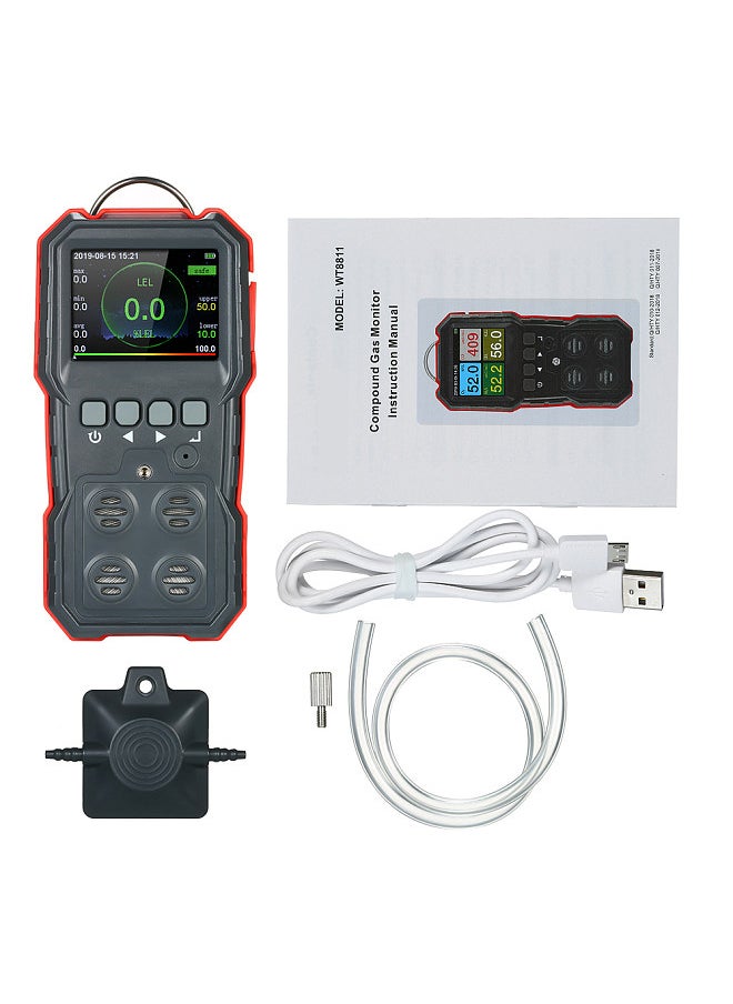 Industrial Digital Handheld 4 in 1 Gas Carbon Monoxide Detector Oxygen Combustible Gas H2S Tester with 120000 Data Logging LCD Display Sound and Light Vibration Alarm